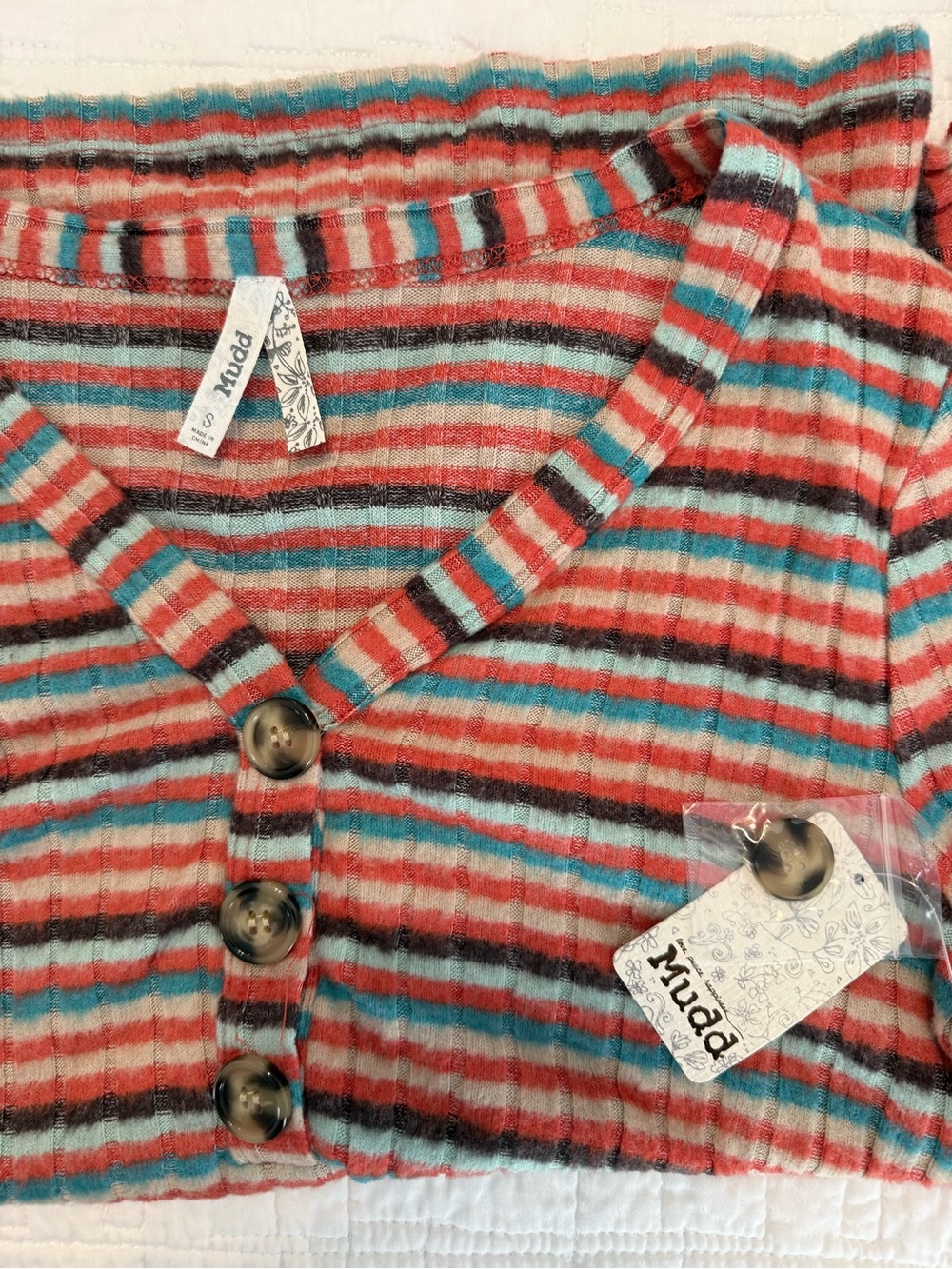 Mudd Y2K Striped Ribbed Henley Long Sleeve Top Size Small